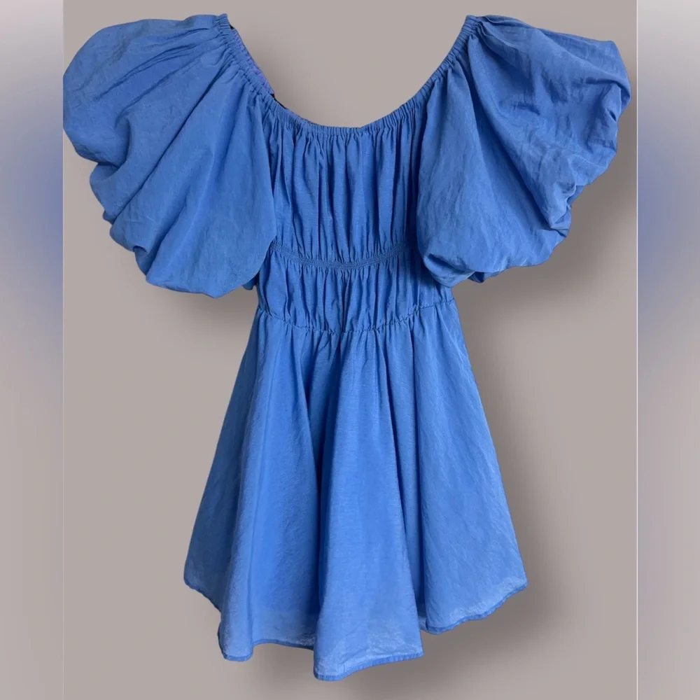 Princess Polly Halton Puff Sleeve Mini Blue Dress Size 4 - Picture 4 of 10